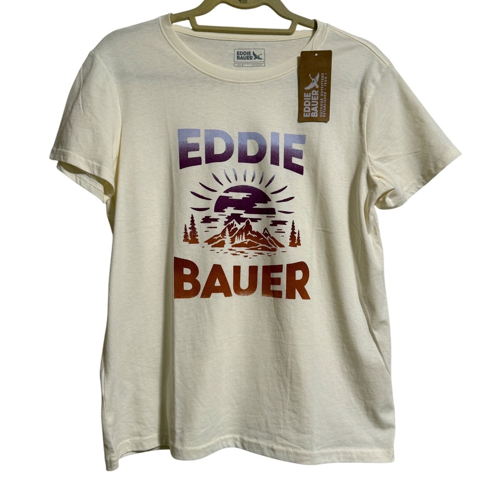Eddie Bauer Womens Ivory Mountain Graphic‎ Short Sleeve T-Shirt S